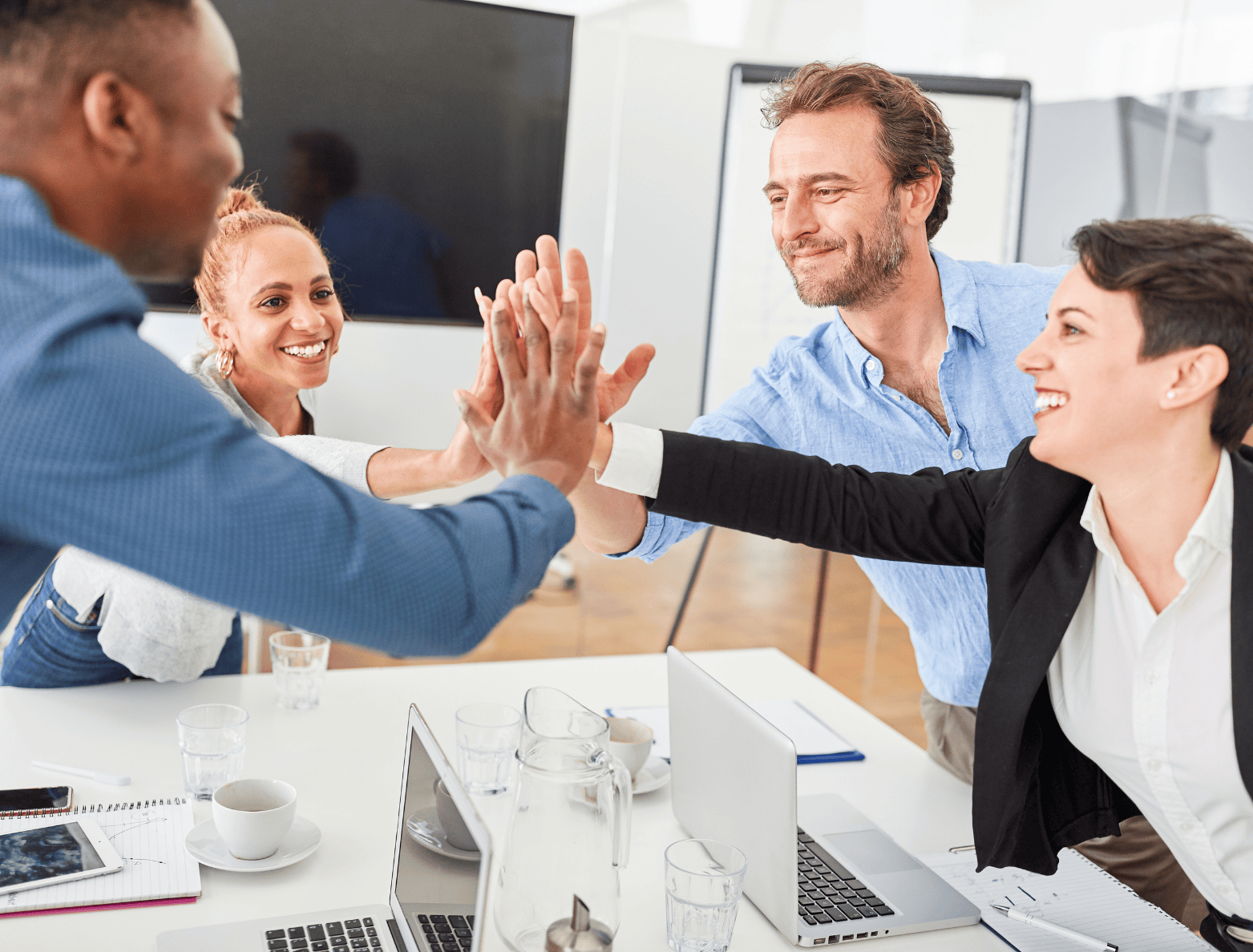 excited group having a high five
